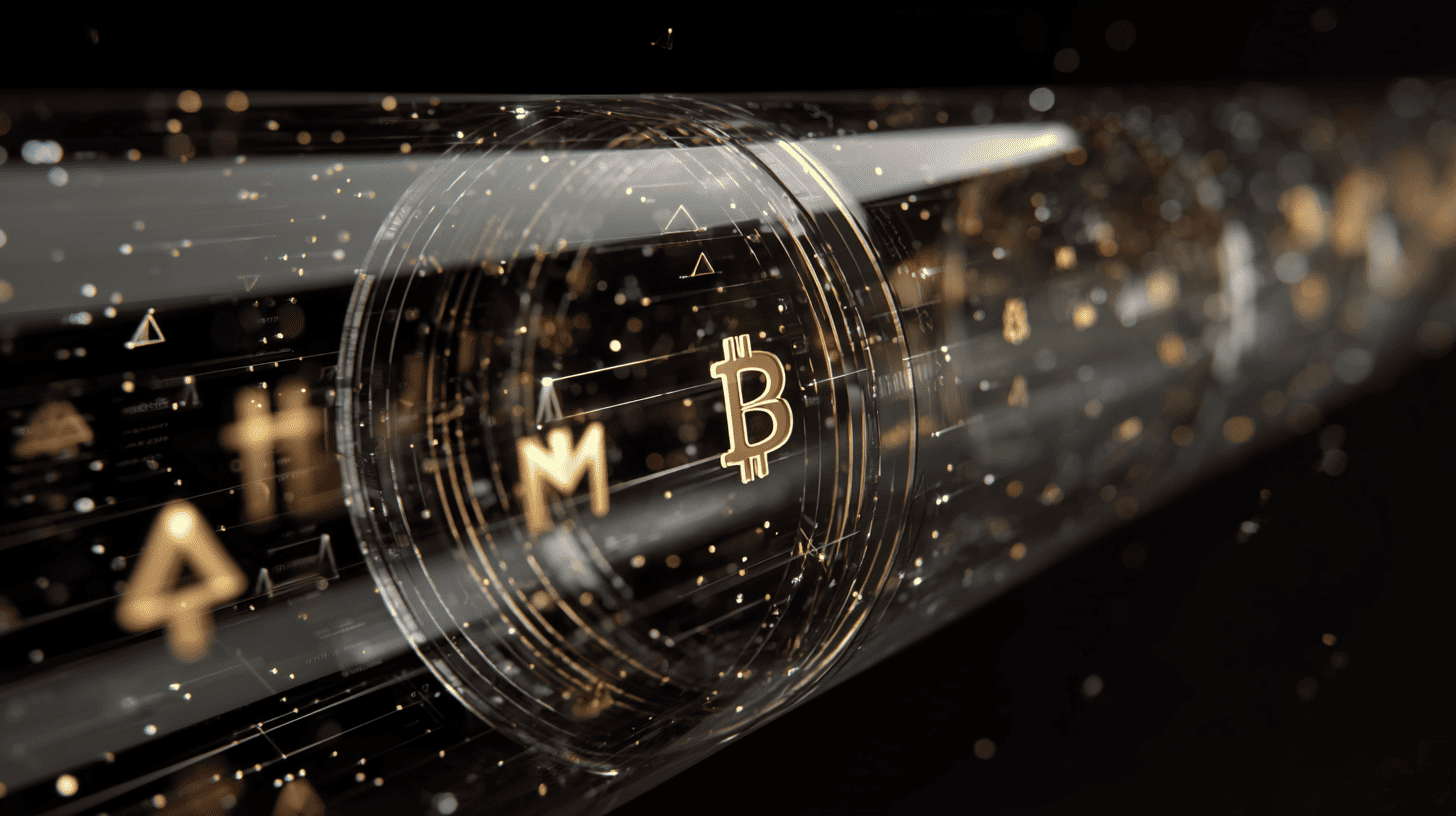 Abstract visualization of bitcoin flowing